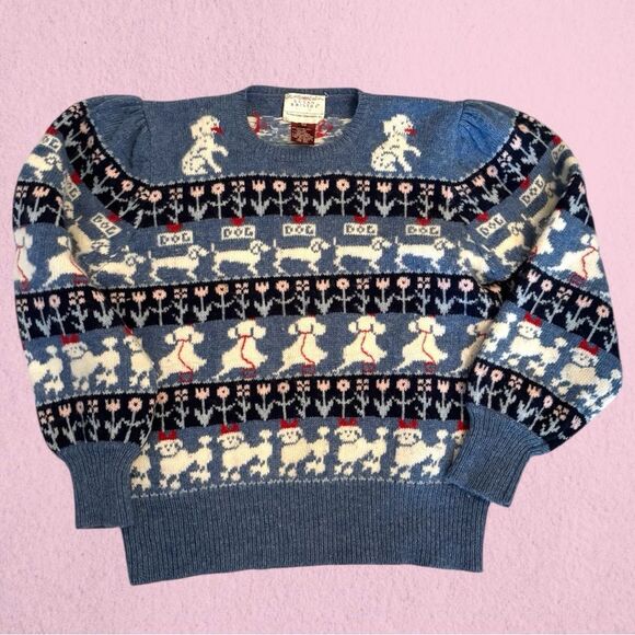 Vintage 80s Susan Bristol wool sweater dog print - Picture 6 of 9